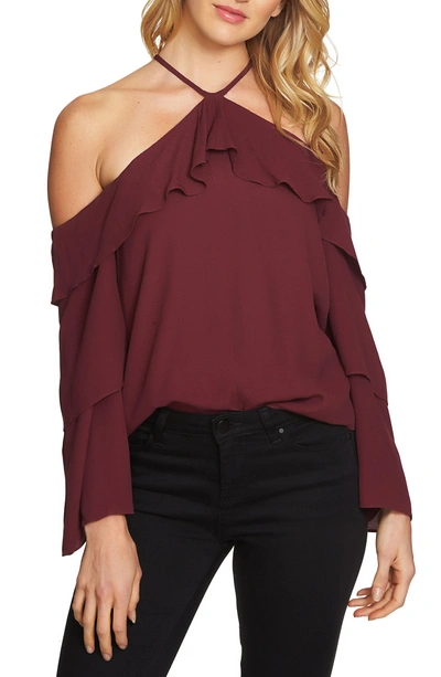 1.state Ruffle Cold Shoulder Blouse In Deep Claret