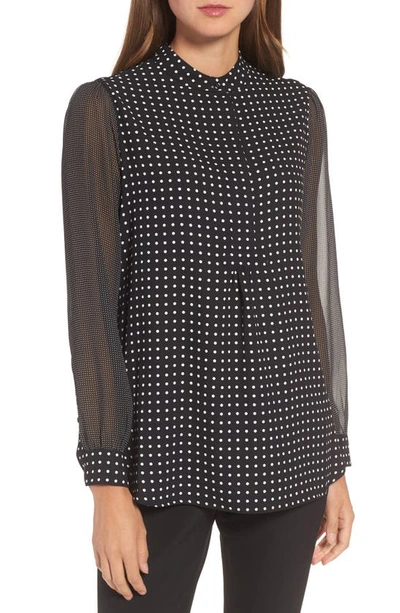 Anne Klein Mini Dot Long Sleeve Poet Blouse In Multi