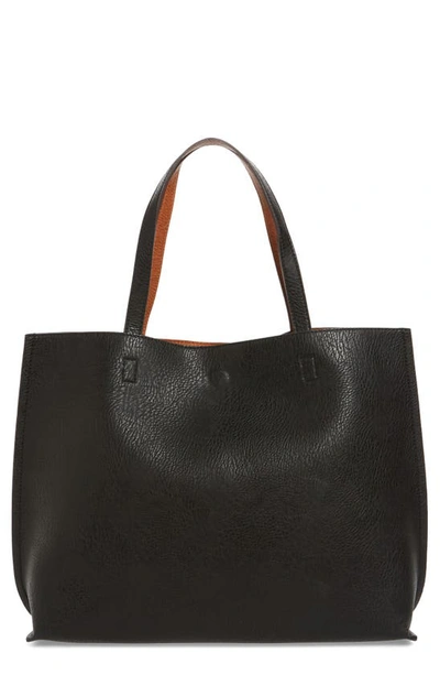 Street Level Reversible Faux Leather Tote & Wristlet In Brick