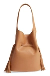 Street Level Drawstring Faux Leather Bucket Bag In Nude