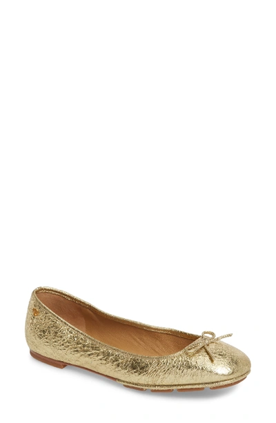 Tory Burch Laila 2 Metallic Leather Driver Ballet Flats In Gold/ Tan