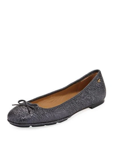 Tory Burch Laila 2 Metallic Leather Driver Ballet Flats In Navy/ Perfect Navy