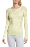 Alo Yoga Lark Mesh Inset Long Sleeve Yoga Top In Citrine