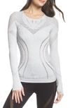 Alo Yoga Lark Mesh Inset Long Sleeve Yoga Top In Dove Grey Heather