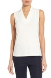 Anne Klein Triple Pleat V-neck Jersey Top In White