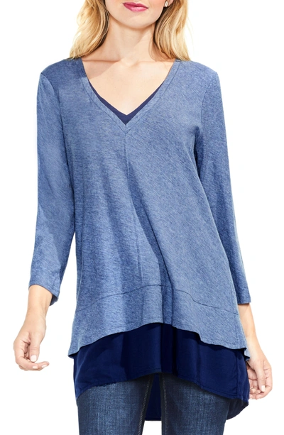 Two By Vince Camuto Mixed Media Tunic In Indigo Night Heather