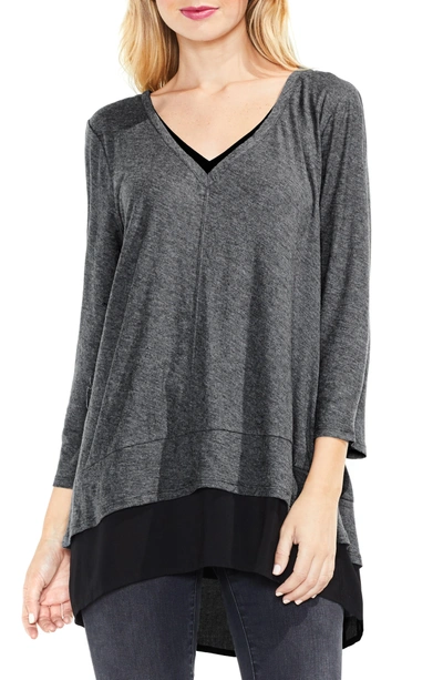 Two By Vince Camuto Mixed Media Tunic In Medium Heather Grey