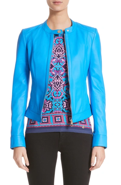 Versace Nappa Leather Jacket In Cobalt