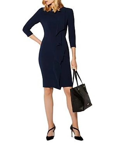 karen millen navy pleated dress Navy Tweed Pleated Skirt Midi Dress