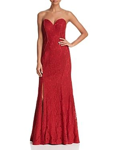 Bariano Strapless Chantilly Lace Gown In Dark Red