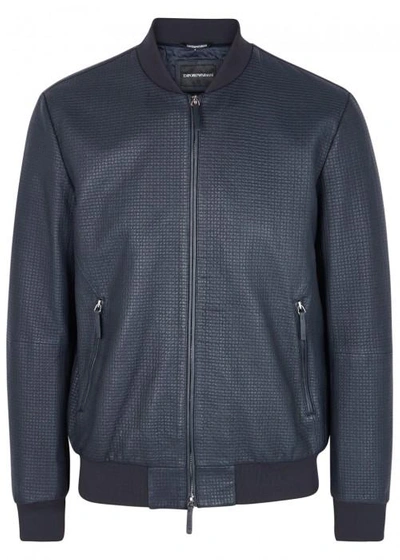 Emporio Armani Navy Stitched Leather Jacket