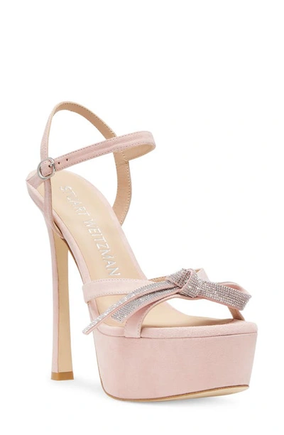 Stuart Weitzman Mega Crystal Bow Platform Sandals In Ballet