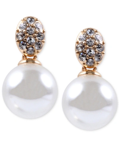 Anne Klein Gold-tone Crystal And Glass Pearl Earrings