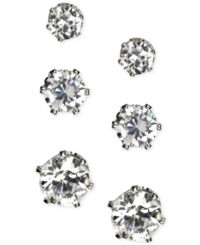 Anne Klein Silver-tone Glass Stone Stud Earring Set