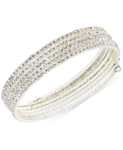 Anne Klein Multi-row Rhinestone Flex Bracelet In Silver