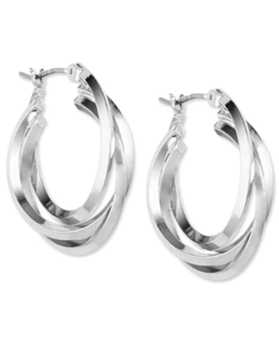 Anne Klein Three Ring Hoop Earrings In Silver