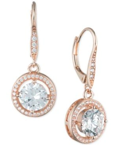 Anne Klein Round Crystal And Pave Drop Earrings In Rose Gold