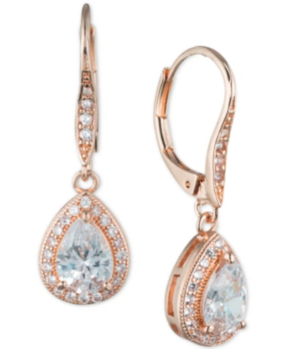 Anne Klein Teardrop Crystal And Pave Drop Earrings In Rose Gold