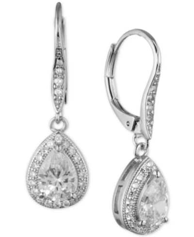 Anne Klein Teardrop Crystal And Pave Drop Earrings In Silver