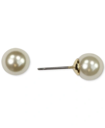 Anne Klein Gold-tone 8mm Imitation Pearl Stud Earrings