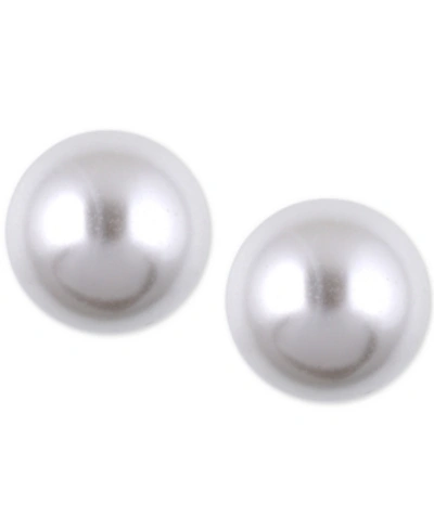 Anne Klein Silver-tone Imitation Pearl Stud Earrings