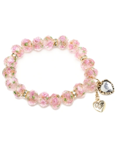 Betsey Johnson Pink Flower Beaded Stretch Bracelet