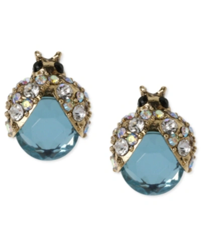 Betsey Johnson Gold-tone Blue Glass Crystal Bug Stud Earrings