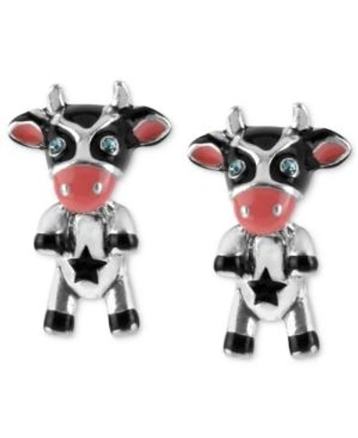 Betsey Johnson Silver-tone Cow Stud Earrings