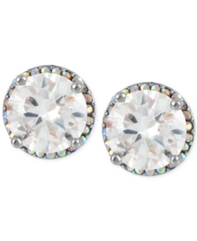 Betsey Johnson Silver-tone Crystal Round Stud Earrings