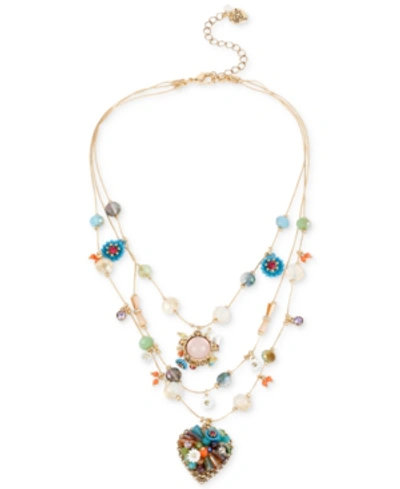 Betsey Johnson Gold-tone Multicolor Beaded Illusion Necklace