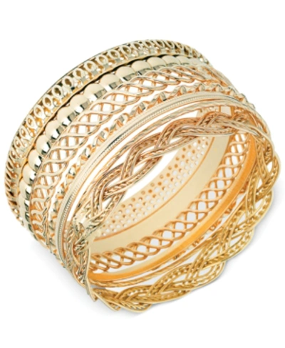 Guess Textured Bangle Bracelet Set In Gold
