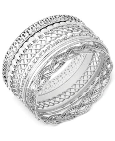 Guess Textured Bangle Bracelet Set In Silver