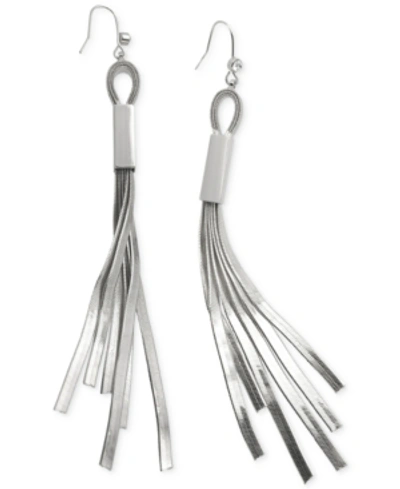 Guess Herringbone Chain Fringe Earrings In Silver