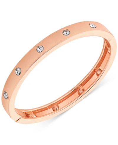 Guess Rose Gold-tone Hinge Bracelet With Clear Stones