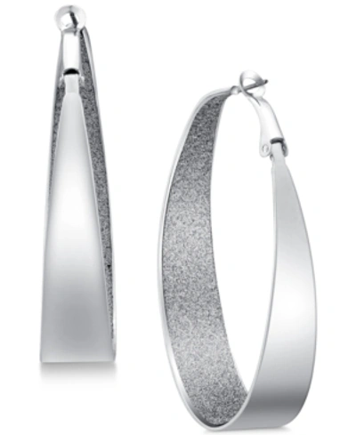 Guess 2" Large Inner Glitter Hoop Earrings In Silver