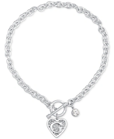Guess Logo Link Pendant Necklace In Silver