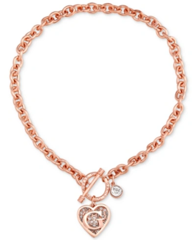 Guess Logo Link Pendant Necklace In Rose Gold