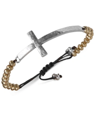 Lucky Brand Two-tone Cross Pendant Beaded Bracelet In Multi