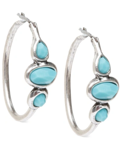 Lucky Brand Silver-tone Turquoise 1" Hoops Earrings