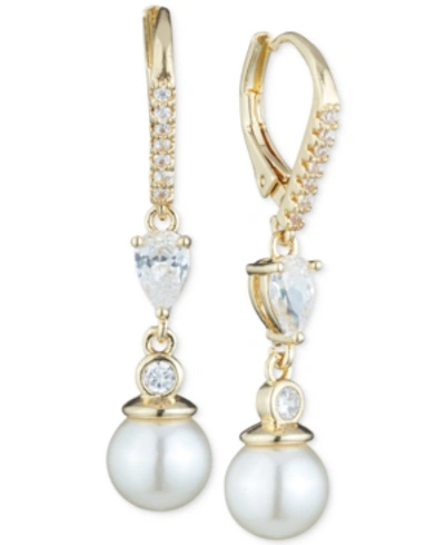 Anne Klein Imitation Pearl And Crystal Drop Earrings In Gold