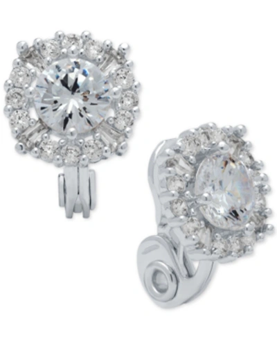 Anne Klein Crystal Stud E-z Comfort Clip-on Earrings In Silver