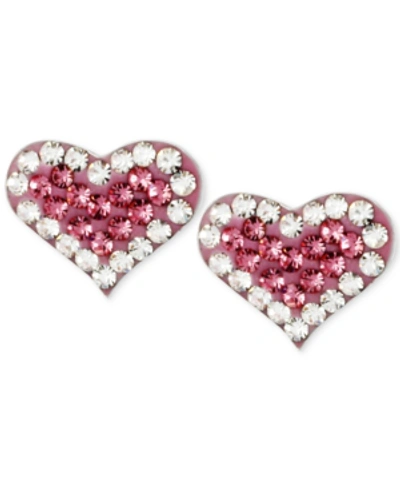 Betsey Johnson Silver-tone Heart Pink Crystal Stud Earrings