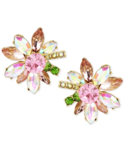 Betsey Johnson Gold-tone Multi-crystal Flower Stud Earrings