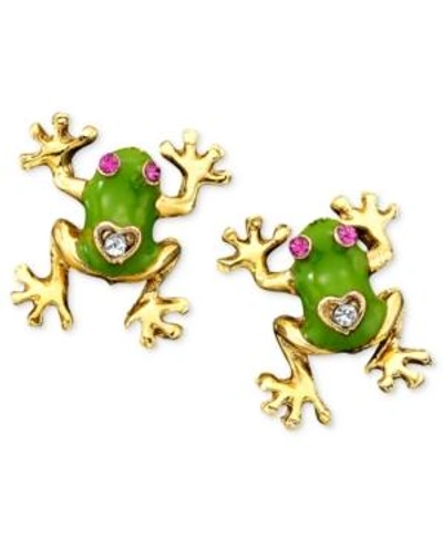 Betsey Johnson Frog Stud Earrings In Green