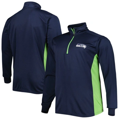 Profile Men's College Navy Seattle Seahawks Big And Tall Quarter-zip Top