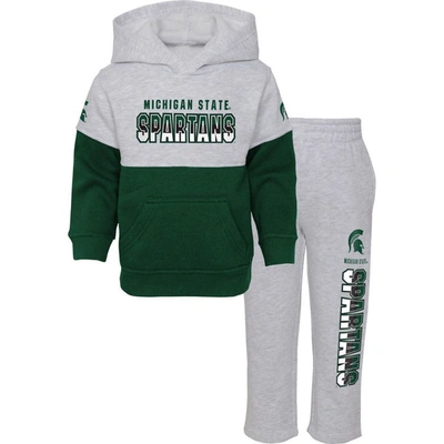 Outerstuff Babies' Toddler Boys Heather Gray, Green Michigan State Spartans Playmaker Pullover Hoodie And Pants Set In Heather Gray,green
