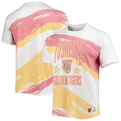 Mitchell & Ness White Tuskegee Golden Tigers Paintbrush Sublimated T-shirt