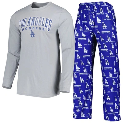 Concepts Sport Men's  Royal, Gray Los Angeles Dodgers Breakthrough Long Sleeve Top And Pants Sleep Se In Royal,gray