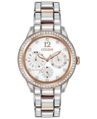 Citizen Women's Chronograph Eco-drive Silhouette Crystal Two-tone Stainless Steel Bracelet Watch 37mm Fd2016 In White/silver