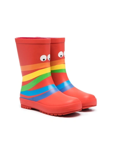 Stella Mccartney Kids' Graphic-print Rubber Rain Boots In Red